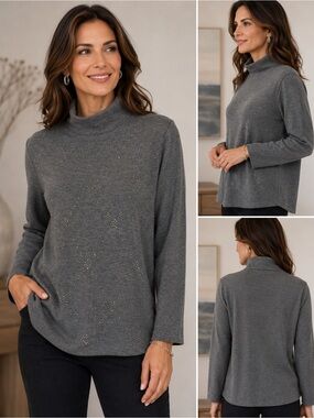 GRAY embellished long sleeve turtleneck Sz L